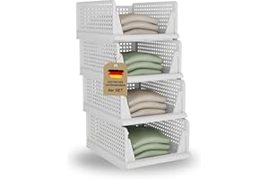 VMbathrooms Kleiderschrank Organizer 4er-Set faltbar & stapelbar | Aufbewahrungsbox für Kleidung platzsparend & pflegeleicht | Ordnungssystem hochbelastbar & stabil | passt in alle Standard-Regale