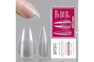 INPING Soft Gel Full Cover Nail Tips, 240PCS Short Almond Clear Nail Tips Pre-Buff Break Resistant Acrylic False Nails Tips Kit Reusable Nail Extensions for Home DIY Manicure Nail Salons, 12 SIZES