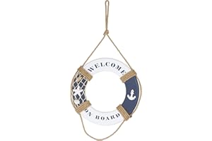 HEITMANN DECO Anello di salvataggio in legno Welcome on Board – Decorazione per interni da appendere – Decorazione da parete per bagno – blu e bianco