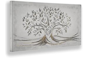 Giallobus - Quadro - 02 - Capezzale Moderno - Sacra Famiglia e Albero della Vita - Black&Gold - Tela Canvas Telaio Standard - 100x50 - Pronto da Appendere - Quadri Moderni per la casa
