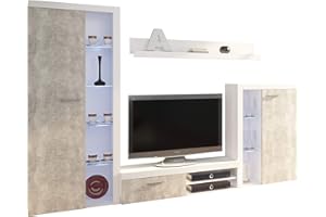 MIRJAN24 Rango, set di design per soggiorno, parete moderna, parete per armadio, vetrina, TV bassa, pannello multimediale, (senza illuminazione, bianco/cemento chiaro)