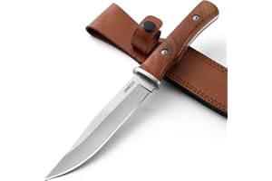 Omesio Couteau Survival Tranchant | Manche en Bois Robuste, Étui en Cuir – Idéal pour Camping Bushcraft, Couteau d’extérieur à lame fixe