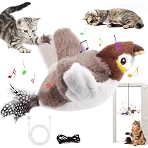 Jouet Chat Oiseau Volant Interactif – Avec Herbe à Chat, Sons Réalistes & Mouvements (Rechargeable USB)