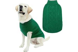 Mihachi Turtleneck Dog Jumper - Dog Sweater Winter Coat Apparel Classic Cable Knit Clothes with Leash Hole for Cold Weather