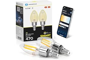 Aigostar Lampadine Smart WiFi E14 Alexa Lampadine Vintage C35 4.5W Edison Lampadina WiFi Dimmerabile 2700K-6500K, Controllo Remoto tramite APP, Compatibile Con Alexa, Google Home, Trasparente 2 pezzi