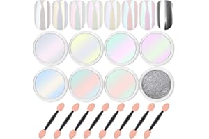 Polvere Unghie Effetto Perla Bianca BISHENGYF: Argento Polvere per Unghie Cromata Effetto Moonlight per Unghie, Polvere Unghie Sirena Metal Specchio per Decora DIY Nail Art Pigmente Nageldesign