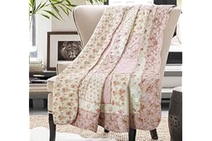 Cozyholy Oryginalna 100% bawełna, patchworkowa, kołdra, podwójna, różowa, kwiatowa, dwustronna, vintage, styl shabby chic, pikowana narzuta na łóżko, na kanapę, sofę