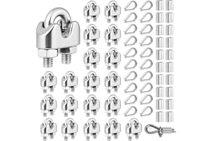 Flintronic 20 Piezas Juego de Accesorios de Cuerda de Alambre M4, Incluye Abrazadera de Cable de Acero Inoxidable 304,Dedal de Cuerda de Alambre,Funda de Bucle de Aluminio, para Cable Acero de 4 mm