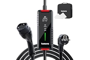 tomons Cargador Coche Electrico Tipo 2, 3,5KW 16A 6M, Corriente Ajustable 6/8/10/13/16A, IP66 Cargador Portátil para EVs y PHEVs, Caja de Pared Móvil, con Pantalla LED y Función de Retardo.
