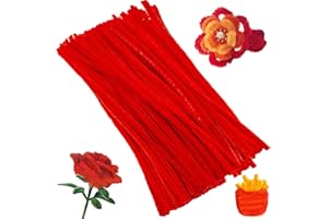 XIAOJING0 Lot de 100 Cure-Pipes, Chenille Loisir Creatif, Chenille Pipe Cleaners Créatif, Bâton Torsadé de Grand Rouge pour Décorations et Artisanat Créatif Creatifs, DIY, 30 * 0.6 cm