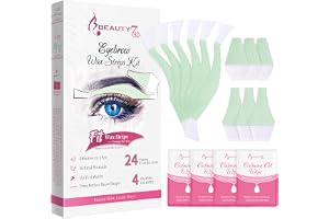 Beauty7 Set med 24 förskurna vaxremsor för ögonbryn - Med 4 rengöringsservetter med olja - Smärtfri - Snabba vaxremsor