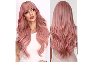 Allbell lange rosa Perücken für Frauen, natürliche synthetische Perücke mit Pony, Haarersatz-Perücke für den täglichen Party-Gebrauch