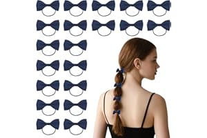 Dalababa 20 Pcs Girls Hair Bows Ties, 2 Inches Elastic Rubber Hair Bands Bobbles, Bow Pigtail Ponytail Holder School Accessories for Girls Kids Toddlers Infants - Navy