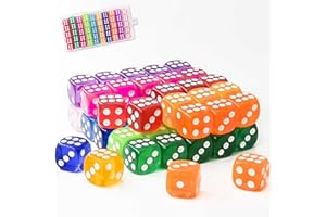 WUGAUWOR 50 Pezzi 14MM Dadi da Gioco Standard con Scatola di Plastica Portatile, 10 Colori Traslucidi per Giochi da Tavolo, Set di Dadi D6, Colori Acrilici Dadi Per Giochi, Matematica