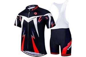 X-TIGER Męska koszulka kolarska z krótkim rękawem z szelkami 5D żelowa, wyściełana odzież kolarska, z krótkim rękawem, oddychająca odzież kolarska, spodenki sportowe, z koszulą