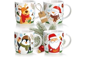 com-four® 4x tazze da caffè in ceramica 400 ml – tazze natalizie colorate per bevande calde e fredde – mug decorativi per il periodo dell’Avvento (Natale - 400ml)