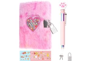 PrinBarBee MINI Heart Diary for Girls with Lock and Keys, 4.7x6.1in Cute Plush Diary Secret Diary, Writing Journal Lined Pages Notebook Sequined Design Birthday Gift Set for Kids ages 6-8