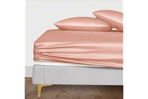 LINENWALAS 100% Organic Bamboo Fitted Sheet Set with Pillowcases, 300 Thread Count, Snug Fit 40cm Deep Pocket Bedsheet, Soft Cool Silk Bedding 150x200cm (King, Rose Gold)