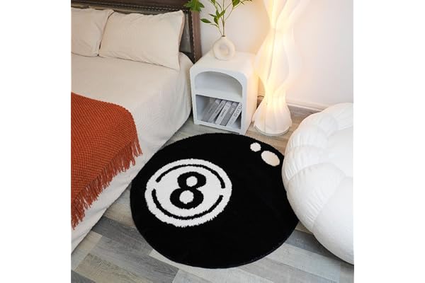 Wokii Tapis De Billard 8 Boules,Microfibre Douce Tapis Circulaire, Tapis AntidéRapant Lavable pour Salon, Chambre à Coucher, Salle à Manger ou Chambre d'enfant Carpet Sol floqué (Noir, 100×100CM)