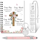 Hestya 4pcs Christian Gifts Including Portable Christian Spiral Notebook, Bible Keychain, Ballpoint Pen, Verse Bookmark Chris