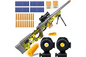 AGM MASTECH AWM Weiche Schaumstoff-Spielzeugpistole, Design mit auswerfenden Patronenhülsen, verbessertes Zielfernrohr, 40 weiche Schaumstoff-Darts, 20 Patronenhülsen, 2 Magazine. (Tarngrün)