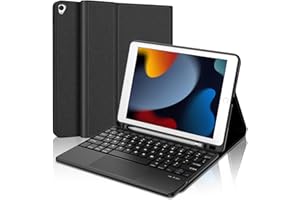 SENGBIRCH Étui pour iPad 9/8/7ème Génération 10.2 inch 2021/2020/2019 avec Smart Trackpad- Étui Clavier Bluetooth avec pavé Tactile pour iPad 10.5 inch Pro 2017/2019 Air 3, français AZERTY, Noir