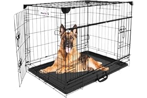 MaxxPet Cage pour Chien - Caisse Transport Chien - Pliable en Métal - Cage Chien Interieur - 2 Portes - Convient pour Le Transport - 92x58x64 cm - Noir