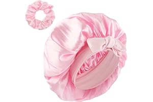 CIATBYYJ 1 gorro de dormir de seda, gorro de seda para dormir, gorro ajustable para dormir de noche, gorro de pelo suave de satén con goma elástica, gorro antideslizante para mujeres y niñas, Rosa., 39-58