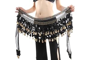 Baisdan - Cintura Danza del Ventre, Gonna Danza del Ventre Avvolgente Can Monete d'oro di Paillettes Scintillanti per Spettacoli di Danza del Ventre, lezione di Yoga