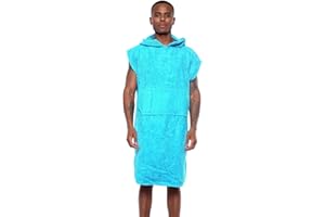 kraftd Unisex Adults Hooded Towel Poncho 100% Cotton Towel Robe With Pocket Men Women Towelling Changing Robe Ideal for Holidays Swimming Surfing Beach Bathing Travel (1 Piece)