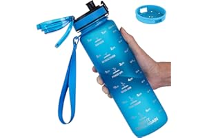 GOPPUS 1000 ml/32 uncji Tritan butelka na wodę szczelna butelka sportowa z zamknięciem na klucz Flip Top motywacyjna butelka na siłownię z oznaczeniami czasu na co dzień, jazda na rowerze