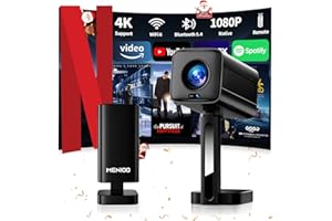 MENIOO Mini Proyector [Built-in Apps & Auto Focus] Support 4K 1080P 2026 Upgraded Proyector Portátil Auto Keystone y 90° Rotable con WiFi 6 Bluetooth 5.4 Compatibile con HDMI/TV Stick/USB/Laptop - Negro
