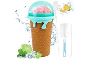 PlsMupn Slushy Maker Cup, 500ml Frozens Squeeze Cup en Silicone avec Paille et Cuillère 2 en 1, Gobelet à Glace Slushy avec Brosse de Nettoyage, Slushy Cup pour la Préparation de Divers Smoothies