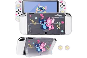 DLseego Funda protectora compatible con Switch OLED, con accesorios Switch OLED, tapa de agarre para el pulgar y cubierta OLED transparente para interruptor suave, funda OLED con interruptor