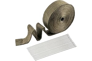 VONLUX 15m Benda Termica Moto, Nastro Termico Isolante per Tubi di Scarico Auto con 15 Fascette, Fibra di Vetro Banda di Protezione Bendaggio dei Collettori di Scarico