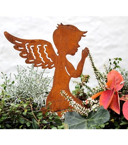 Grabschmuck Kreuz Mit Engel – Wetterfester Kunststein, Grau-antik, 11,5 X 17 Cm