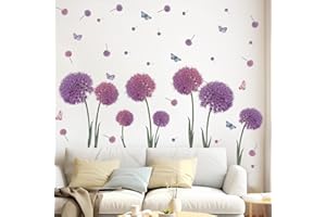KAIRNE Adesivo da Muro Dente di Leone Colorato,Colorato Fiori Adesivi Murali Bambini Ragazza,Adesivi Murali Tarassaco,Adesivo Murale Fiori e Farfalle per Camera Bambini Soggiorno Cucina Decorazione
