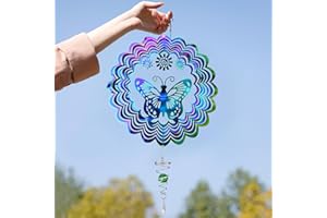 APIPI Butterfly Wind Spinner with Tail Spinner- 3D Gradient Color Garden Spinner with Ball Spiral Tail, Kinetic Hanging Wind Catcher Sculptures for Indoor Outdoor Window Decor