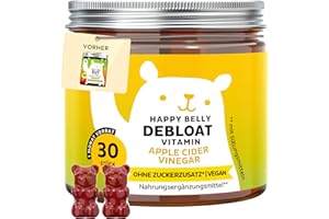 ‎BEARS WITH BENEFITS Happy Belly Debloat Vitamin Gummies (GUT) – Enthält insgesamt 7500 mg Apfelessig über das gesamte Programm, Vitamin B6, B12 – 30 Stück (1 Monate) – Ohne Zuckerzusatz, Vegan – Bears with Benefits