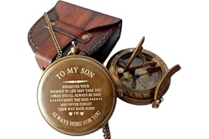 KHYBEX INTERNATIONAL to My Son Compass Personalized Sundial Compass with Leather Case/Gift for Son/to My Son Gifts/Mom to Son Gift/Dad to Son/Grandson Gift, Directional Magnetic Sundial Compass