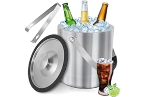 BBWELL Contenitore del Cubetto di Ghiaccio,2L Secchiello Ghiaccio,Acciaio Inox A Doppia Parete Isolante,Con tappo in silicone,clip e filtro in acciaio inox,Ideale per Cocktail Bar, Feste, Champagne