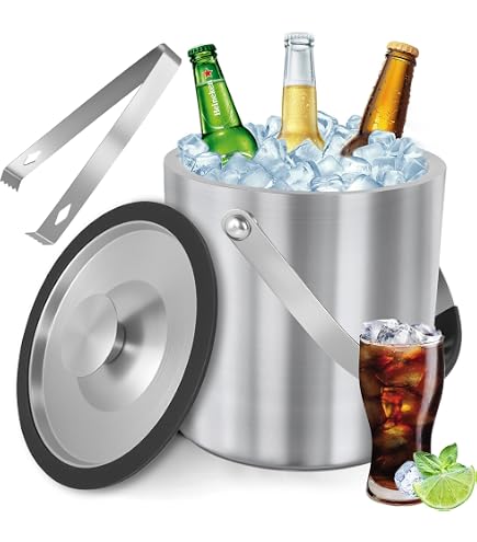 Secchiello Portaghiaccio In Acciaio Inox 2L A Doppia Parete Sottovuoto Con Coperchio - Dorato