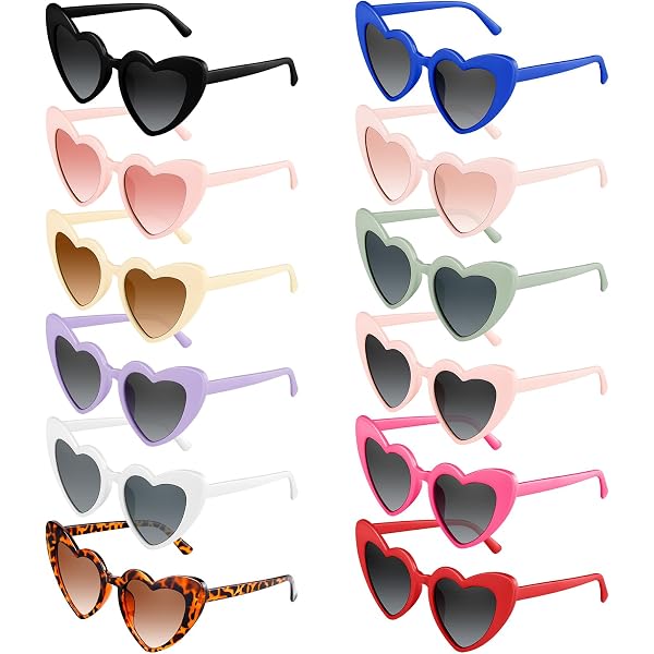 Lot 24 Lunettes De Soleil Sans Monture Forme Cœur Noël/Carnaval - 12 Couleurs Transparentes Bonbon - Fête Plage
