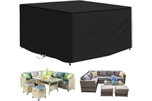 Funshot Cube Garden Furniture Covers, Garden Table Cover, 420D Oxford Fabric Rattan Cube Garden Furniture Cover Waterproof, Windproof, Anti-UV, Tear-Resistant, Patio Rattan Sofa Cover, 200x200x90 cm