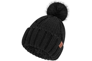 Bequemer Laden Bonnet Femme Hiver avec Pompon - Cable Épais Chaud, Tricoté avec Doublure Fleece Épaisse, Cadeau pour Femme