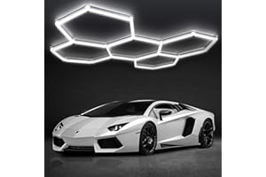 DIKHEE Luminaire de Garage à LED en nid d'abeille 5-Hex, 192W 6500K Plafonnier d'Atelier LED Déformable DIY Déformable Hexagonal pour Atelier, Entrepôt, Sous-Sol, Salle de Sport