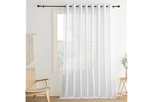 PONY DANCE Cortina Salon Blanca 1 Pieza 254x240cm(AnxAl), Visillos Translúcidas con Aspecto de Lino para Dormitorio Comedor con Ojales, Blanco