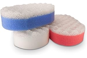 ELUTO Bath Massage Sponge for Adults - Exfoliating Body Shower Scrubber - Doubled Sided exfloating Massage Sponge- Family Pack of 3