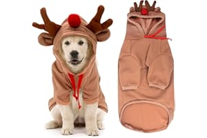 CELEBRATION DIRECTRE Dog Christmas Outfit, Christmas Pet Clothes Reindeer Xmas Jumpers Hoodie Coat Hat Xmas Pet Outfit Winter Coat for Small Medium Large Dogs (L)