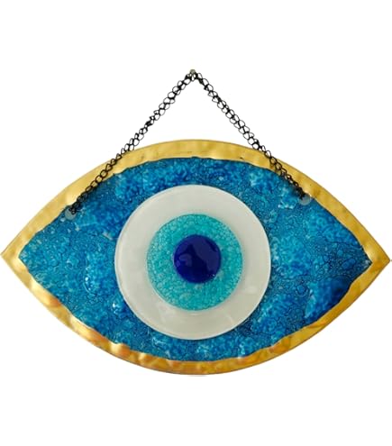 Occhio Turco Contro Il Male - Vetro Blu E Bianco, 12cm - Ciondolo Portafortuna Da Appendere In Casa - Foto 7